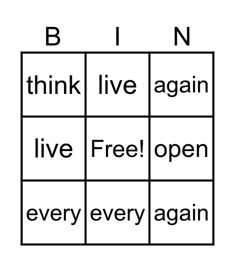 Week 25 Sight Words Bingo Card