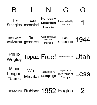 Sport during WWII Bingo Card