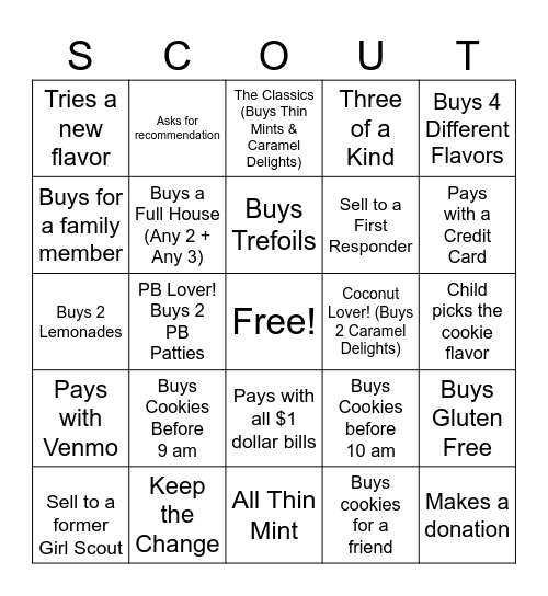 TROOP 25890 COOKIE BOOTH BINGO Card