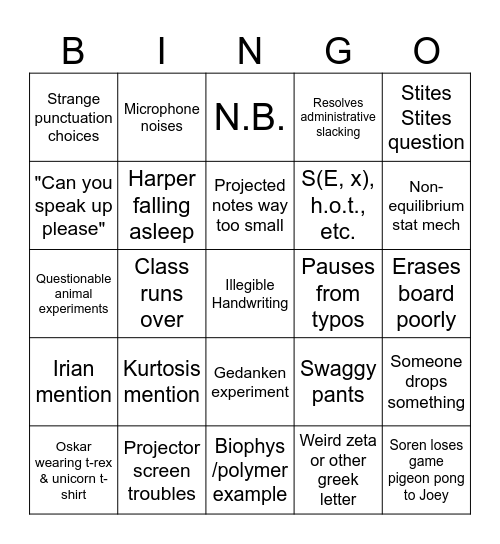 Stat Mech Bingo Card