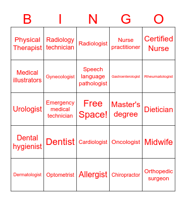 Medical Game Bingo Card