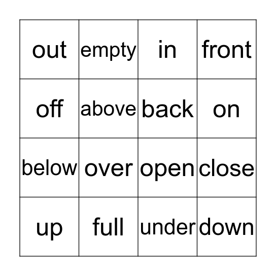 Positional Bingo Card