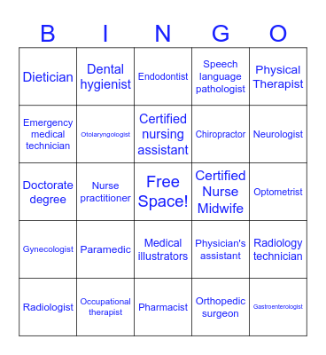 Medical Game Bingo Card