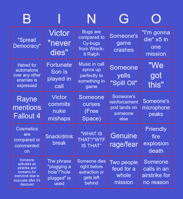 Helldivers 2 with Friends Bingo Card