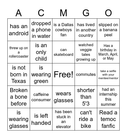 ACM Mentor Program Kickoff S24: Bingo Card