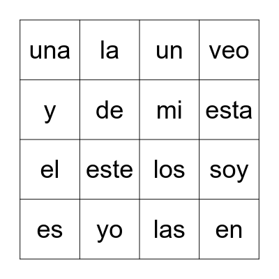 Palabras uso Frecuente 1- 2 Bingo Card