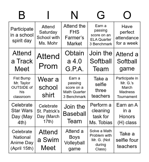 Mr. G.'s 2024 Bingo Card