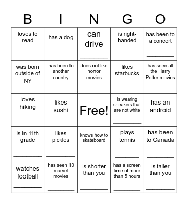 Untitled Bingo Card