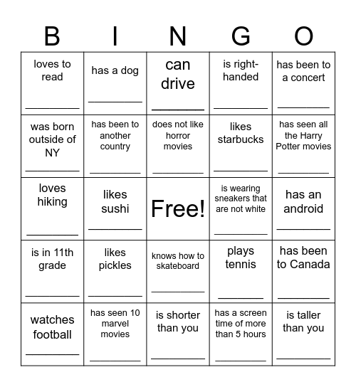 Untitled Bingo Card
