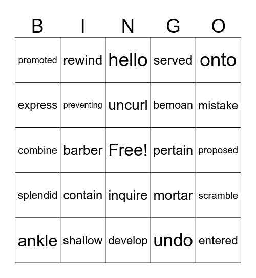 Bingo! Bingo Card