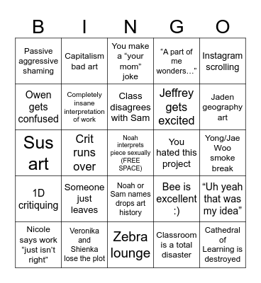 CMU Art Critique Bingo Card