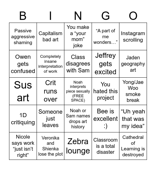 CMU Art Critique Bingo Card