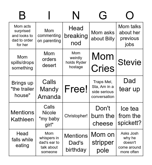 The party at the party Bingo Card