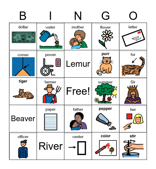 Final ER Words Bingo Card