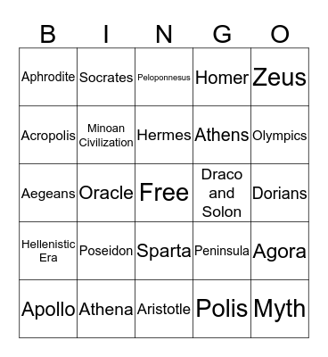 Greece Bingo Card