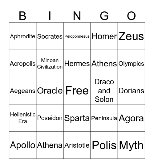 Greece Bingo Card