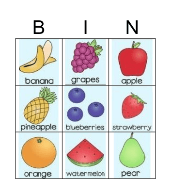 Bingo Fruits Bingo Card