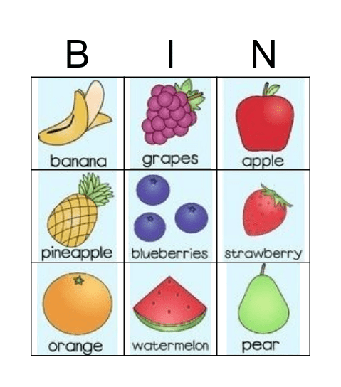 Bingo Fruits Bingo Card