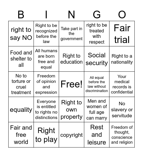 HUMAN RIGHTS Bingo Card