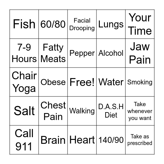 Let's Get Healthy! Bingo Card