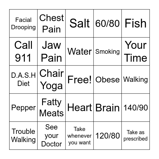 Let's Get Healthy! Bingo Card