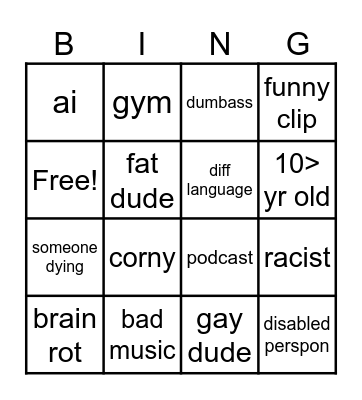 binga Bingo Card