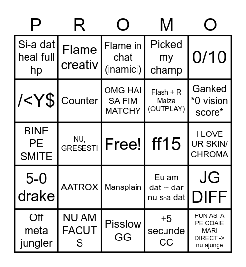 League Bingo Card
