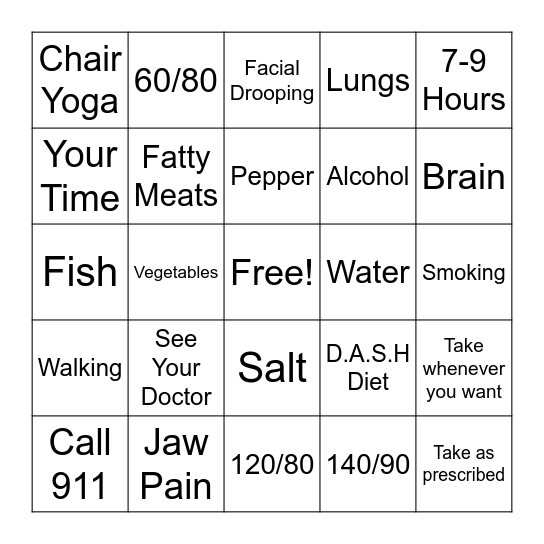 Let's Get Healthy! Bingo Card