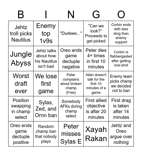 Clash Bingo Card