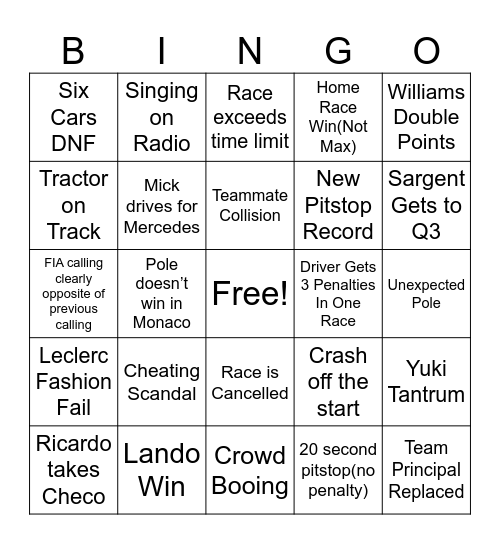 Untitled Bingo Card