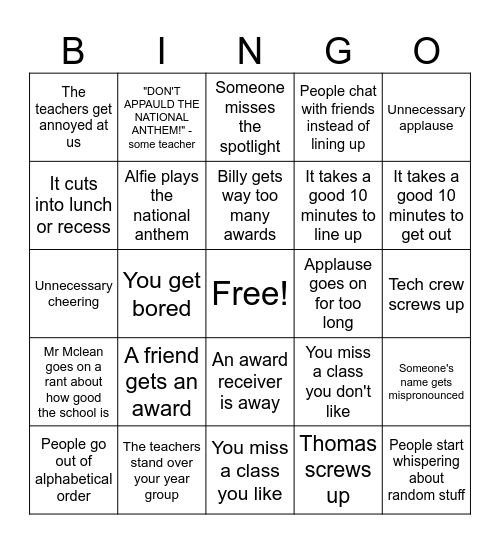 PRESENTATION DAY Bingo Card