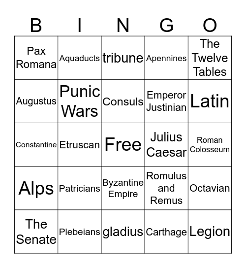 Rome Bingo Card