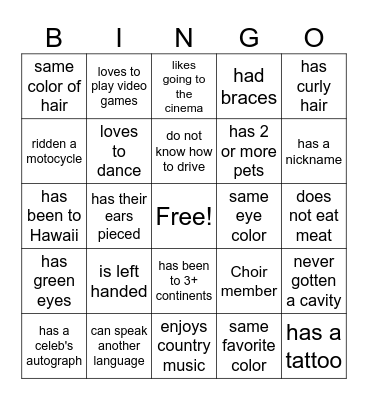 People Bingo Card