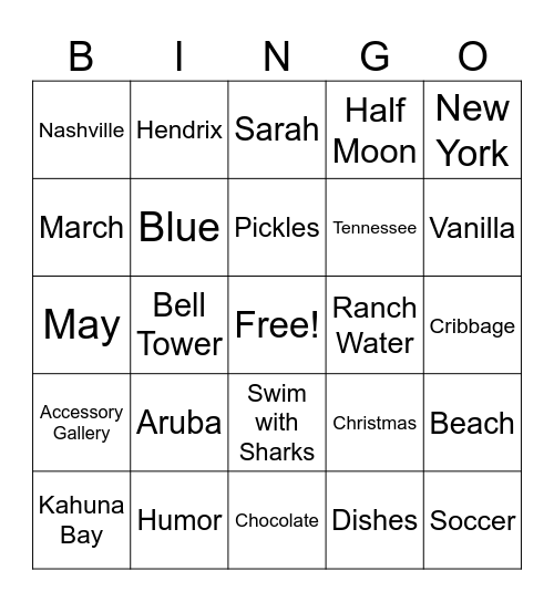 Bridal Shower Bingo Card