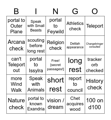 Do Go Chasing Waterfalls [Critical Role 3.86] Bingo Card