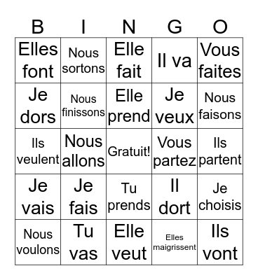French 1 Verb Review! Bingo Card