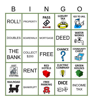 MONOPOLY Bingo Card