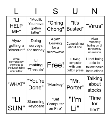 Li Sun and Aiyaz Sayeed Bingo Card