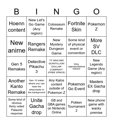 POKEMON PRESENTS BINGO Card