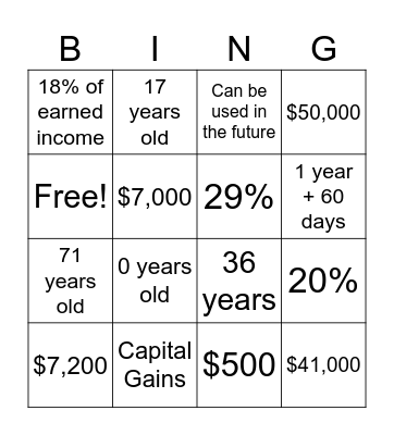 RRSP, RESP, TFSA Bingo Card