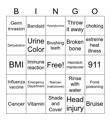 First Aid Bingo Card