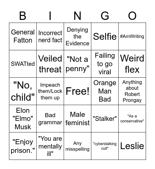 Patrick Tomlinson Bingo Card