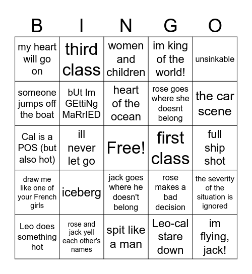 Titanic Bingo Card