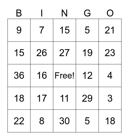 Bingo Bring-Me! Bingo Card