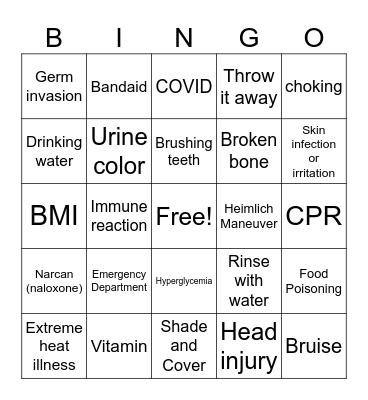 First Aid Bingo Card