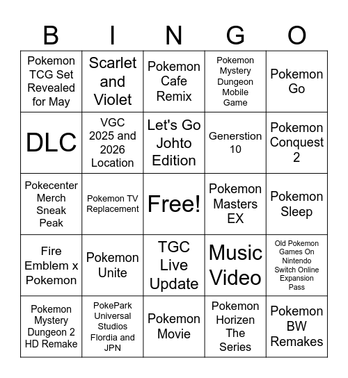 Pokemon Day 2/27/24 Bingo Card Bingo Card