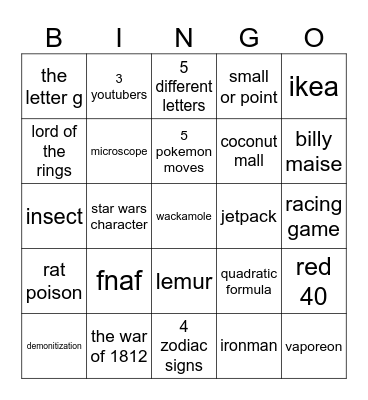 Untitled Bingo Card