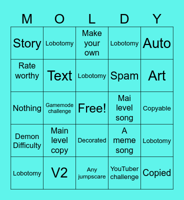 Geometry Dash Recent Tab Bingo Card