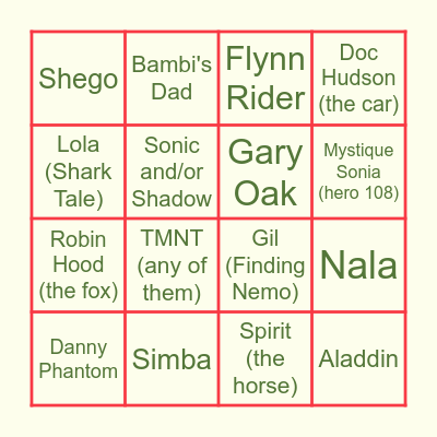 Sparkflock Fictional Crush Bingo Card
