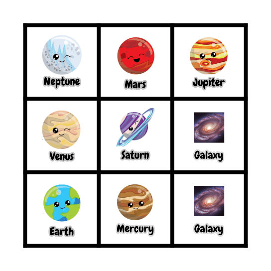 The solar system Bingo Card